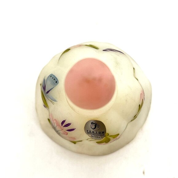 Fenton Handpainted White Frost Glass Bell Floral Design Signature S. Hart #2757 - Picture 13 of 15